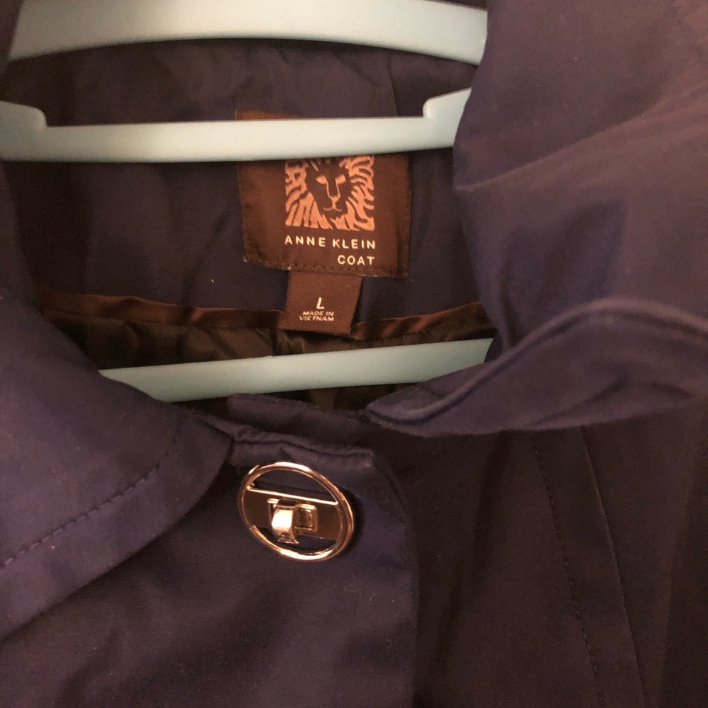 Ann Klein Navy Trench Coat Removable Hood L